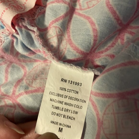 Mud Pie Pajama Bottom Lounge Pants with Ruffle Drawstring Size Medium Pink Blue - Picture 5 of 7